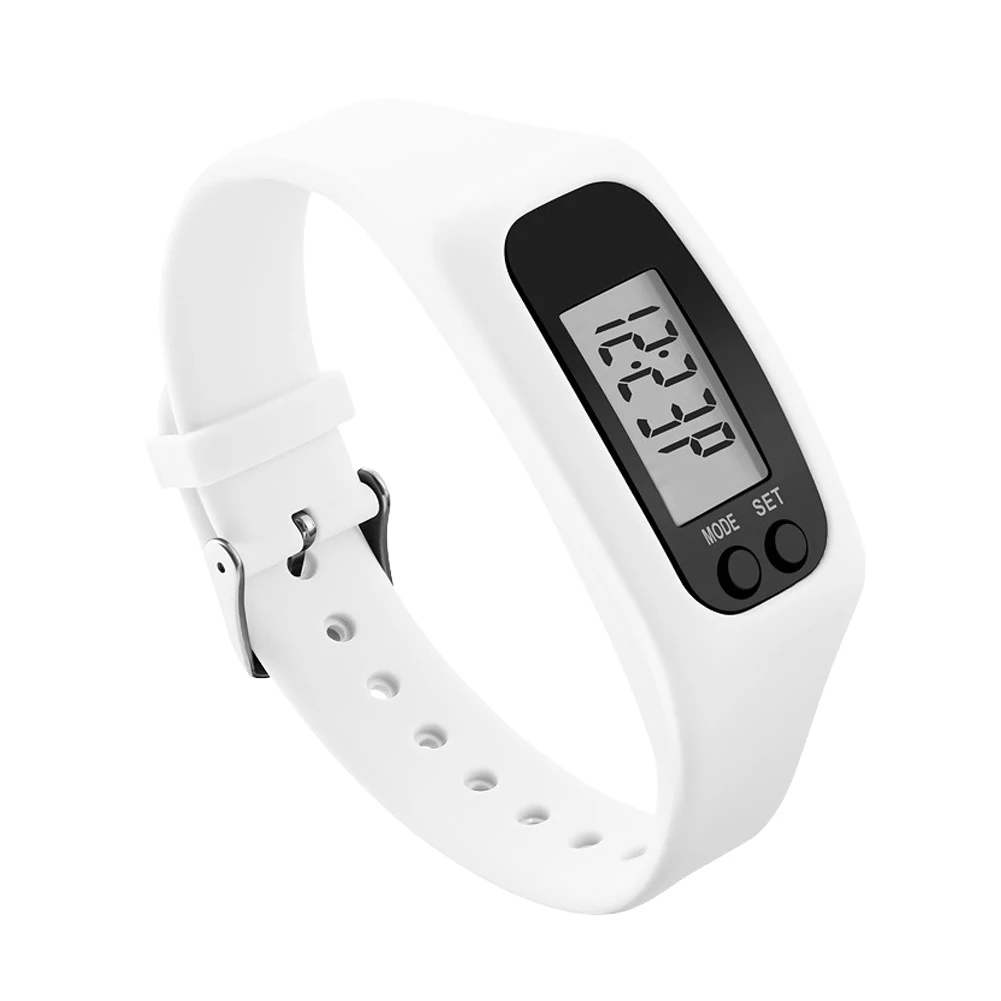 Led-stegräknare armband handled kaloriräknare 12/24h tidsdisplay stegräknare klocka multifunktionell fitnessklocka för vuxna barn: Vit