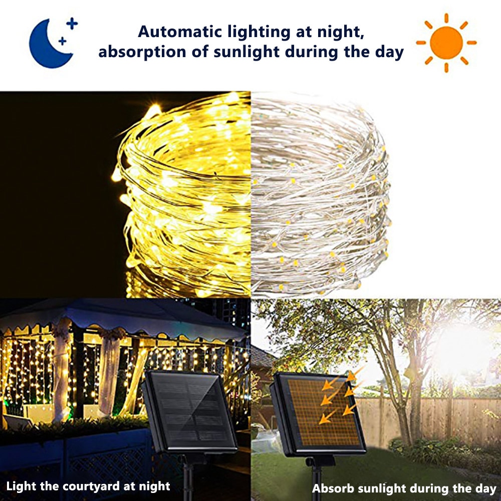 Solenergi led-lampe utendørs strenglys 7m/32m led eventyrlys julekranser solar hagefest vanntette led-lys