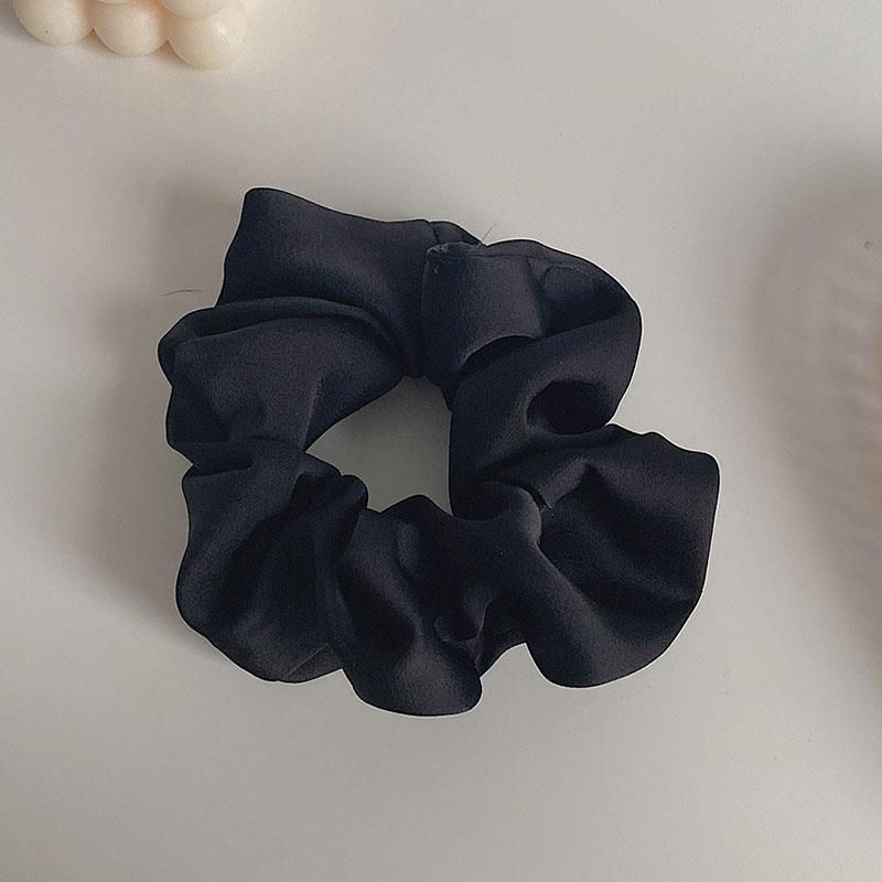 Chouchou élastique en soie pour femmes, bandeau multicolore fait à la main, support queue de cheval, accessoires pour cheveux, 1 pièce, Satin de soie, couleur unie: Black