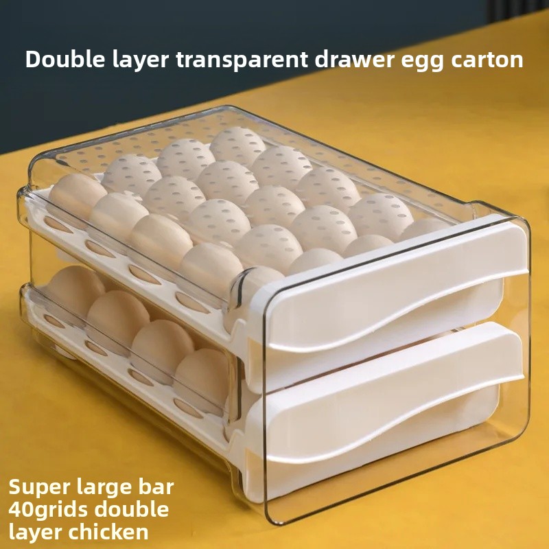 Plateau à œufs Double couche Transparent en plastique à usage domestique, boîte de rangement pour réfrigérateur, porte-œufs de cuisine, conteneur d'œufs: Bleu