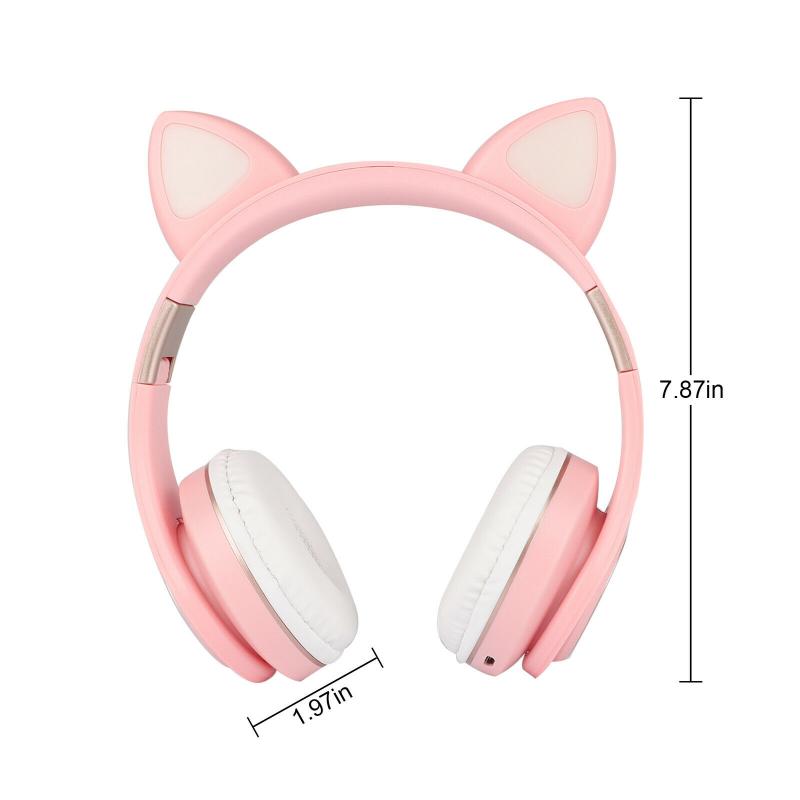 LED Cat Ear Headphones Bluetooth 5.0 Noise Cancelling Adults Kids Girl Headset Support TF Card FM Radio With Mic Wireless+Wired