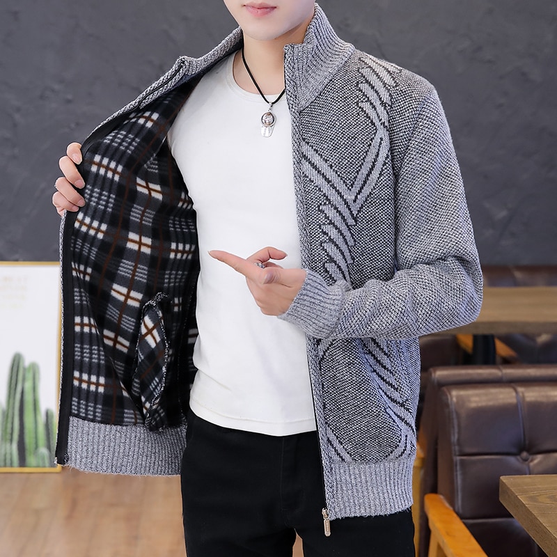 Koreansk stil cardigan mænd sweater tøj grå 2020 nye herre sweater oversized strikket cardigan mønster varmt tøj til mænd 3xl
