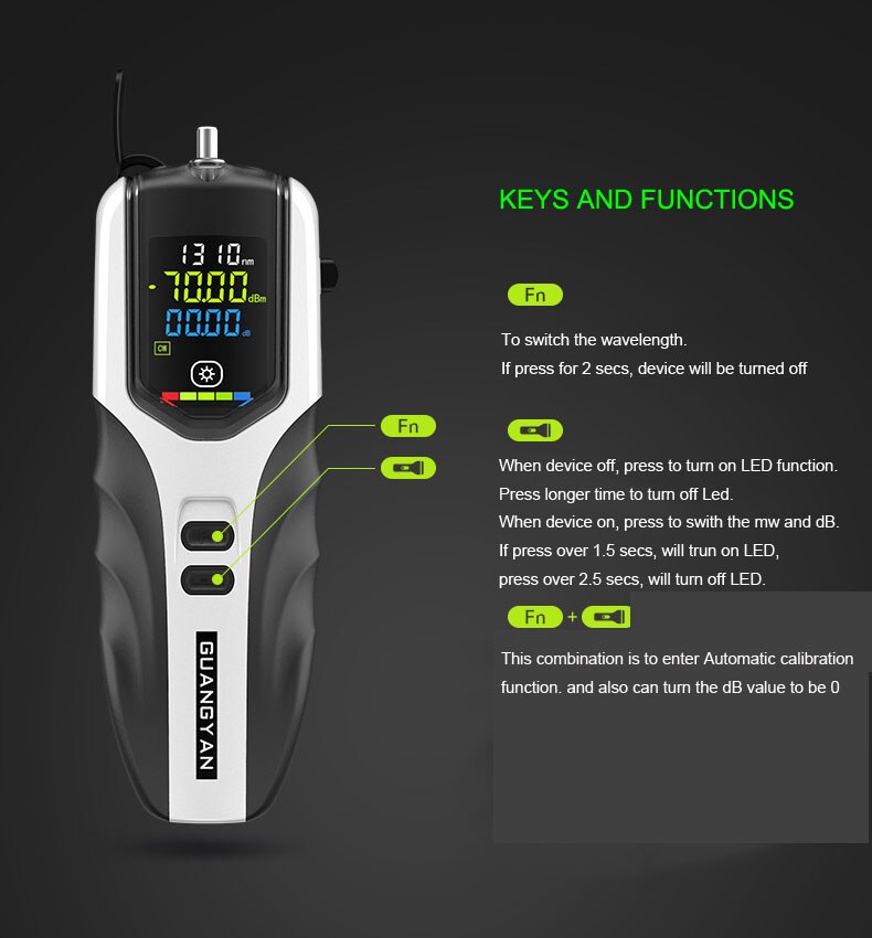 NEUE G7 Hohe präzision Wiederaufladbare optische power meter Farbe LCD Bildschirm fiber optic power meter handheld OPM