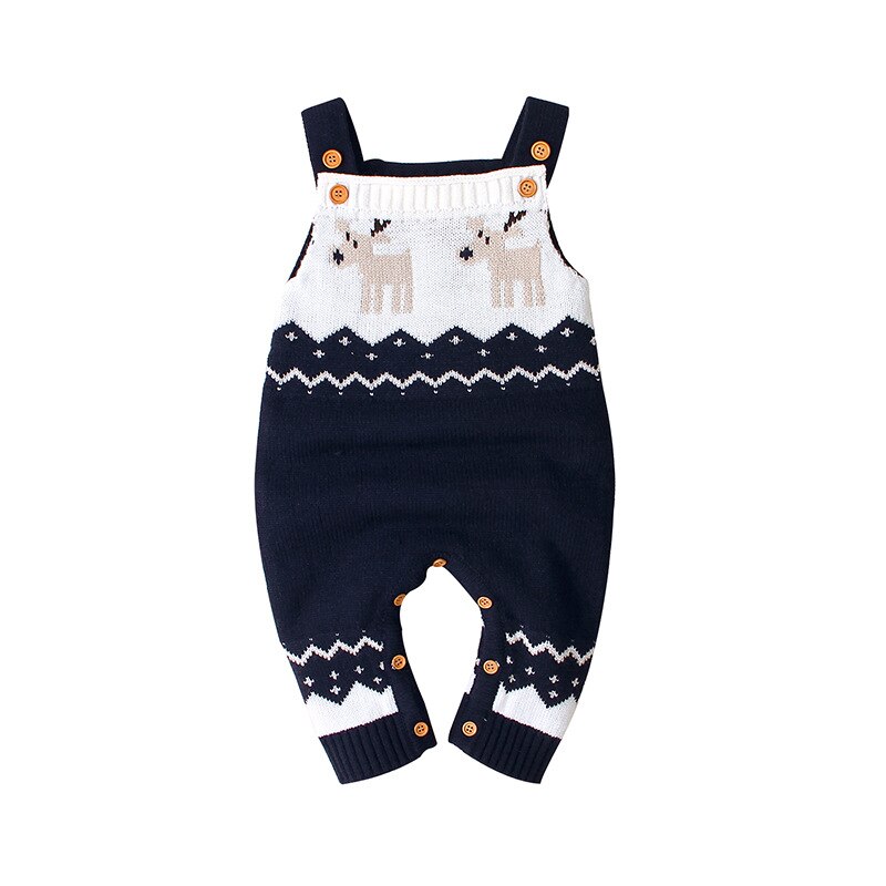 Macacão de natal do bebê traje meninos meninas dos desenhos animados suspensórios macacão roupas outono inverno bebê crianças sem mangas tricô macacão