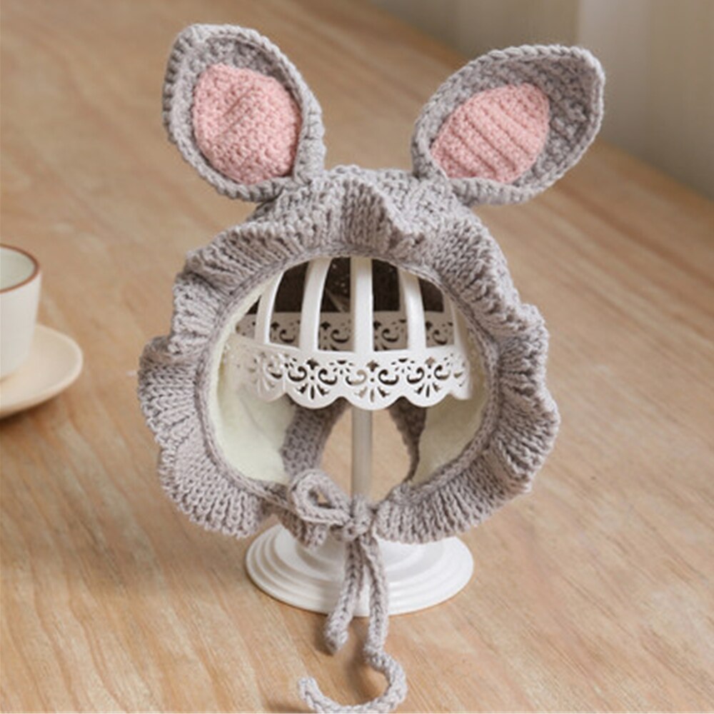 Baby gebreide muts winter muts kinderen wafel mutsen konijnenoren schattige baby muts voor de winter baby meisje muts met strik handgemaakte muts