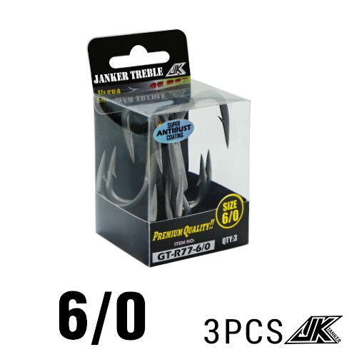 Jk GT-R77 4/0 5/0 6/0 Dreggen Vissen 7X Sterke Triple Vishaken Tee Haak Doos Dreg Zeevisserij accessoires: GT-R77-6 l 0 -3pcs