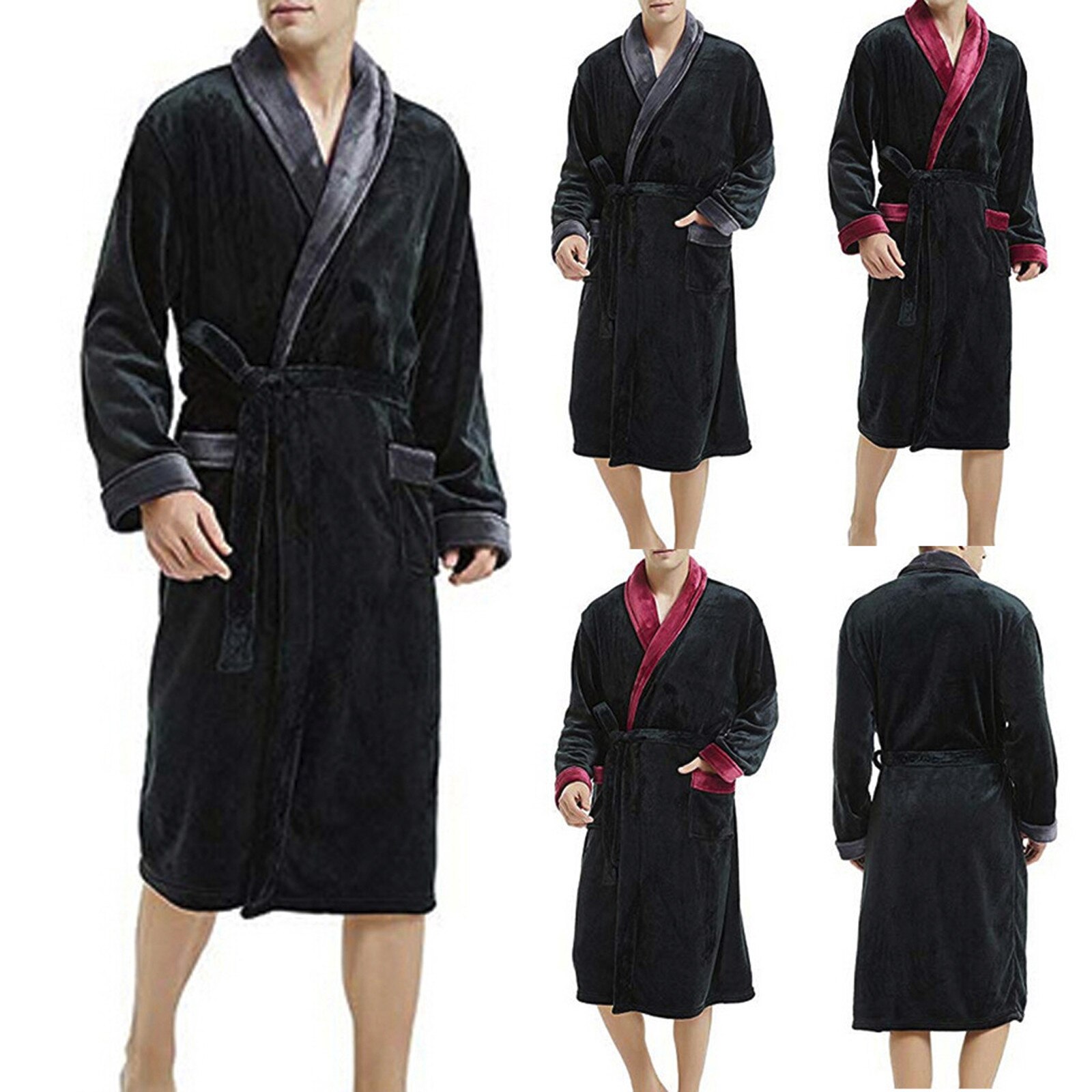 Inverno dos homens alongado de pelúcia xale roupão de banho casa roupas de manga comprida robe casaco casa pijamas pijama camisola oversize