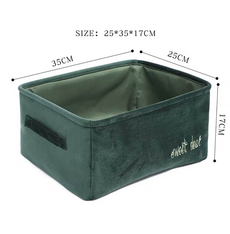 Velvet Storage Box Nordic Style Desktop Cosmetics Storage Basket Snack Book Sundries Storage Basket Organizer: Green-m