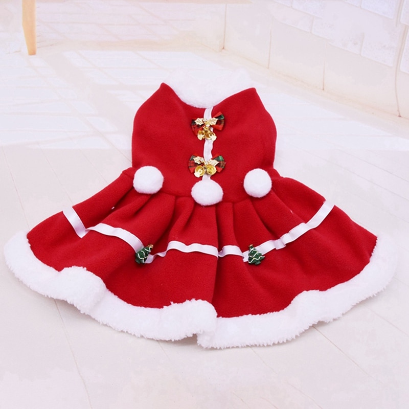 Animal de estimação outono inverno quente cachorro meninas traje filhote de cachorro quente velo vermelho vestido para o natal