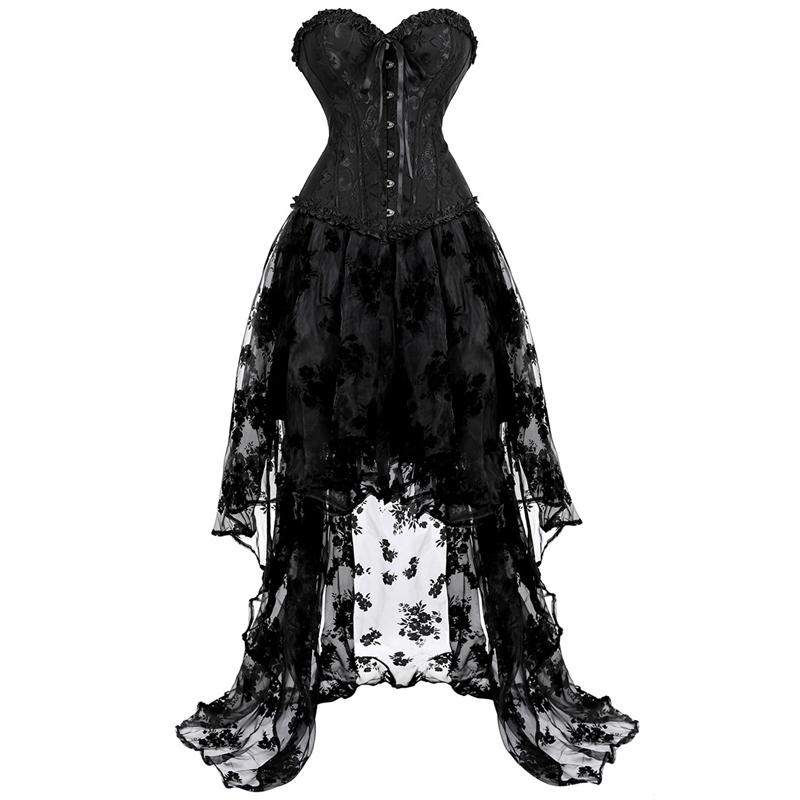 Sexy Gothic Corset Jurk Plus Size Victoriaanse Kostuum Burlesque Corset Rok Set Moulin Rouge Dansen Kostuum Corset Jurk Zwart: 5XL