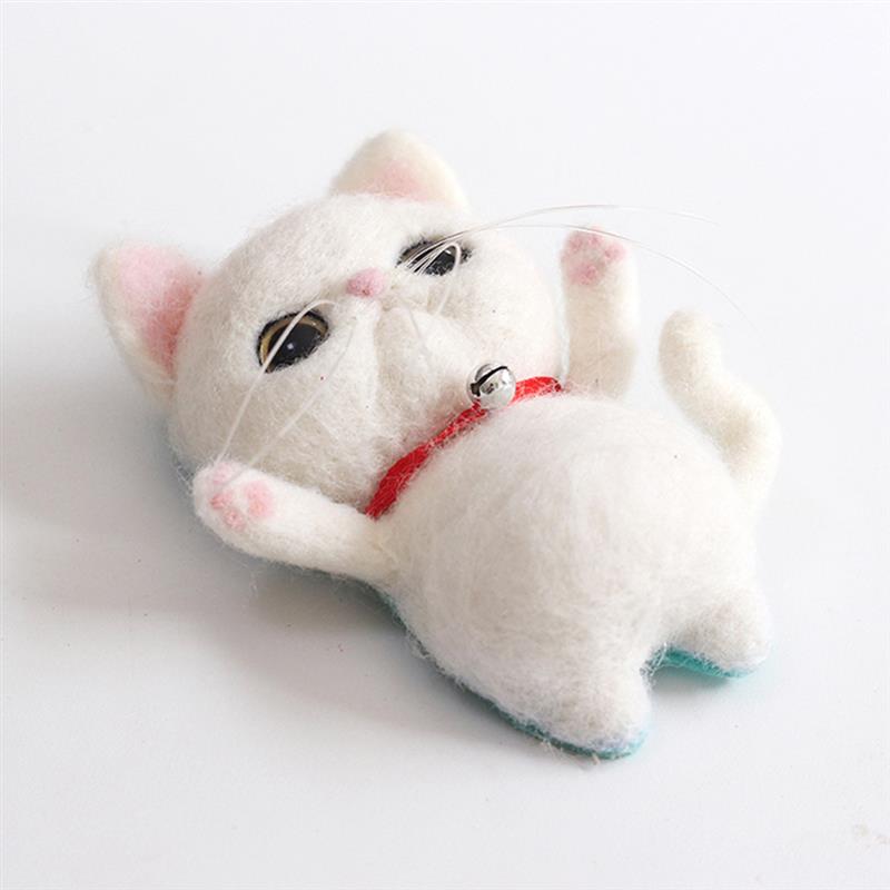 4 Uds lana de fieltro gato broche DIY pendientes lindo animales de fieltro de aguja Kit para principiantes para chicas