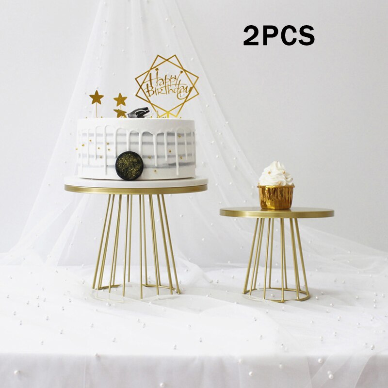 Soporte de Metal para pasteles, bandeja de Metal para postres, pasteles, macarrón, para de cumpleaños, Navidad, boda, dorado: 2PCS Gold