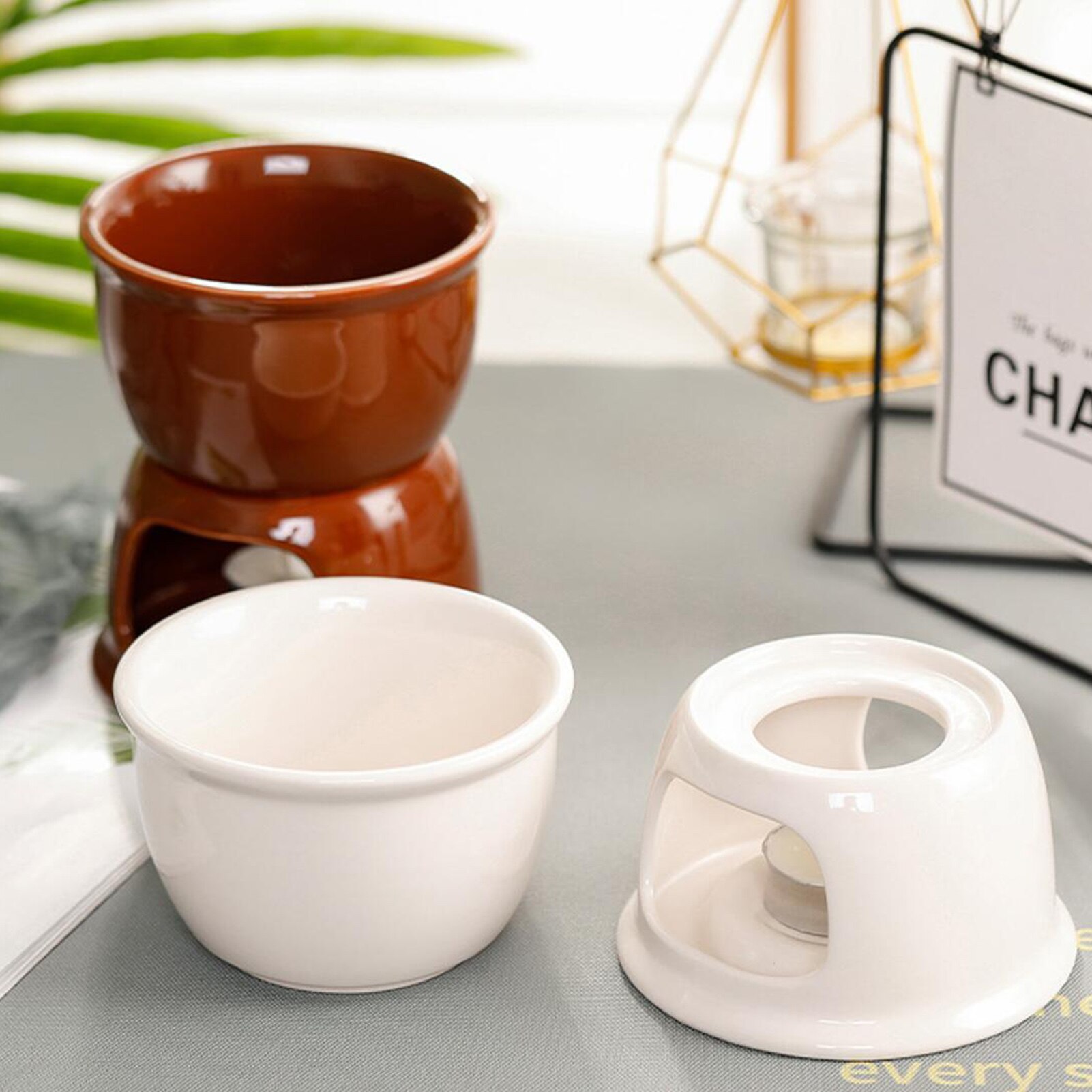 Small Cheese Pot With Candle Holder Ceramic Chocolate Fondue Ice Cream Pot Cheese Porcelain Melting Pots For Tapas