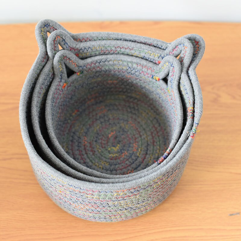 Cotton Rope Storage Basket Cosmetic Organizer Table Sundries Folding Storage Box Cabinet Desk Wicker Basket Fruit Container Bowl