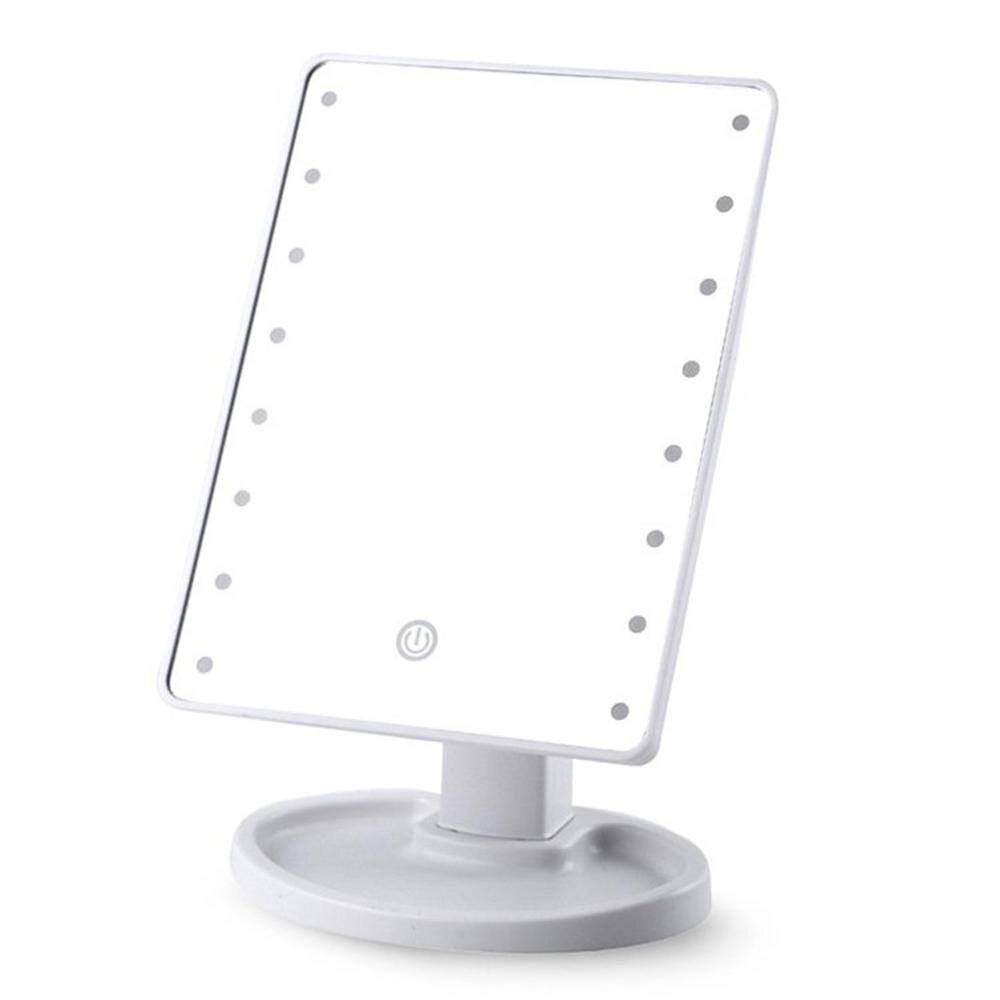 Led Makeup Mirror With Light Desktop Storage Touch Sensor Mirror 360 Rotating Square Makeup Mirror Makeup: 16 lamp charging
