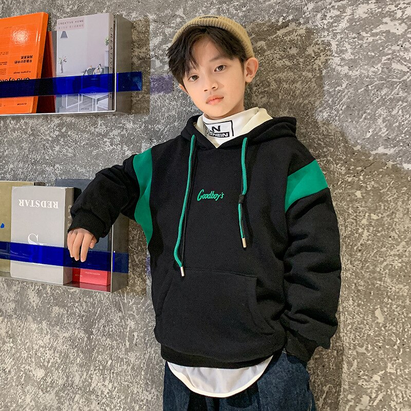 Dzieci jesień zima ciepłe najniższe topy dzieci chłopcy moda tendencja bluza z kapturem nastolatek plus aksamitna watowana bluza ubrania