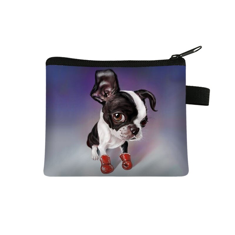 Mini cartera con estampado de Boston Terrier para mujer, cartera con Llavero perro de dibujos animados y cremallera, monedero con estampado de lápiz labial: lqbBoston05