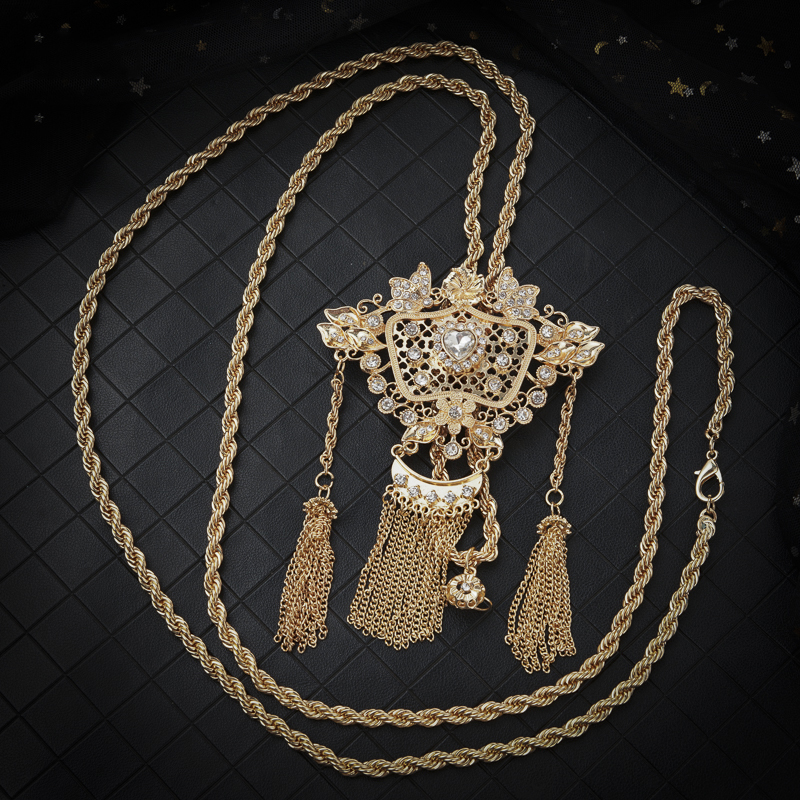 Collier avec pendentif à pampilles plaqué or, style arabe, bohème, robe de mariée marocaine, chaîne de taille en métal