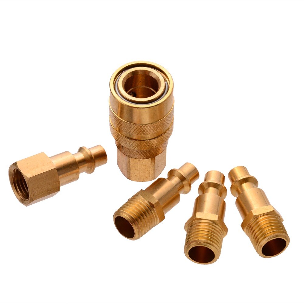 5pcs Solid Brass Quick Coupler Set Air Hose Connector Fittings 1/4" NPT Tools