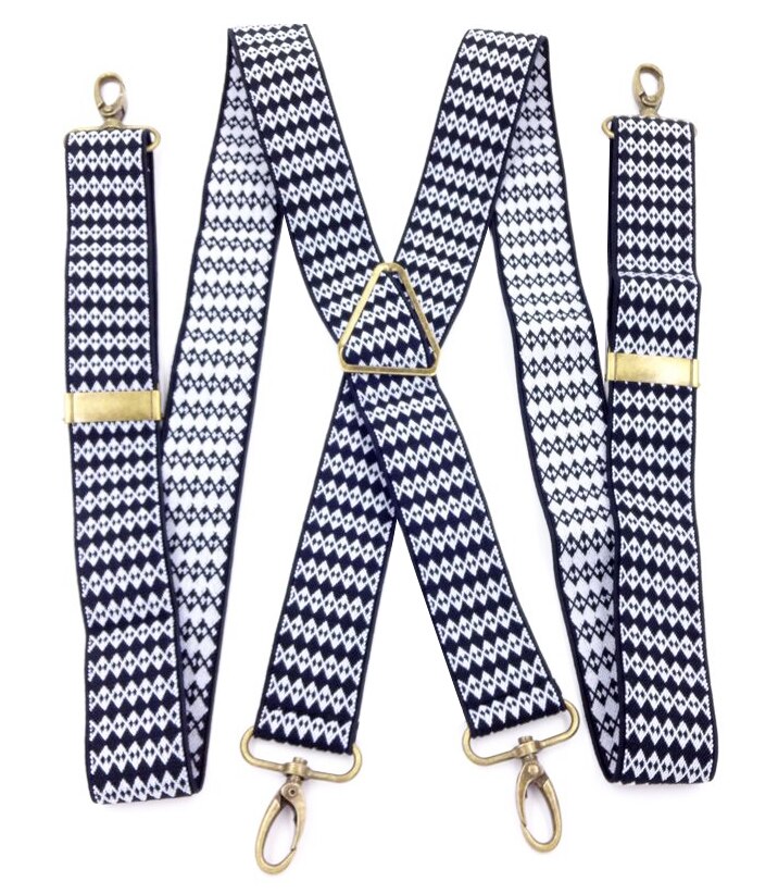 MENDENG Men's Elastic X-Back Suspenders Metal Swivel Hook Clip Shoulder High Elastic Suspenders Husband Father: White Black