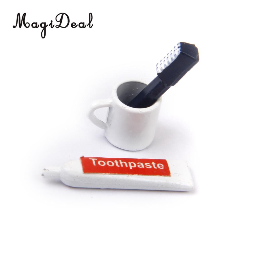 Magideal 3 Stks/set 1/12 Poppenhuis Badkamer Miniatuur Tandenborstel Tandpasta Cup Kinderen Pretend Play Toy
