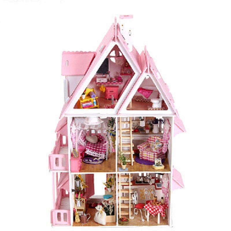 Houten Poppenhuis Mode Poppenhuis Meubels Meisjes Speelgoed DIY Home Speelgoed voor Kinderen Big Size Kasteel Handgemaakte Huis Kids