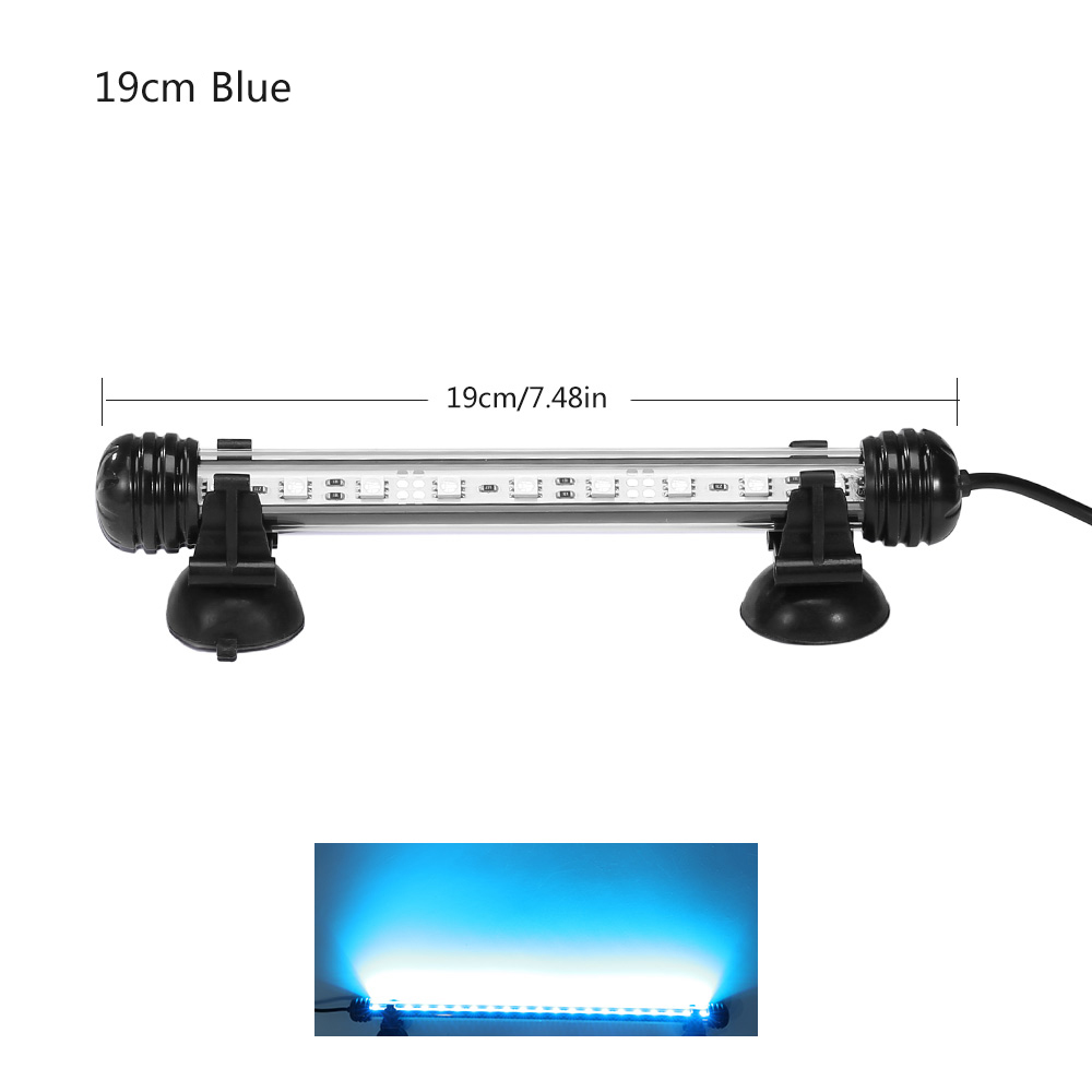 LED Aquarium Fish Tank Light Waterproof Bubble Pump Bar Light 19/29/39/49CM Underwater Aquarium Lamp Aquariums Decor Lighting EU: Blue White 19cm