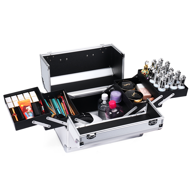 Makeup Train Box With Adjustable 4 Trays Makeup Box Makeup Storage Box With Lock And Compartment
