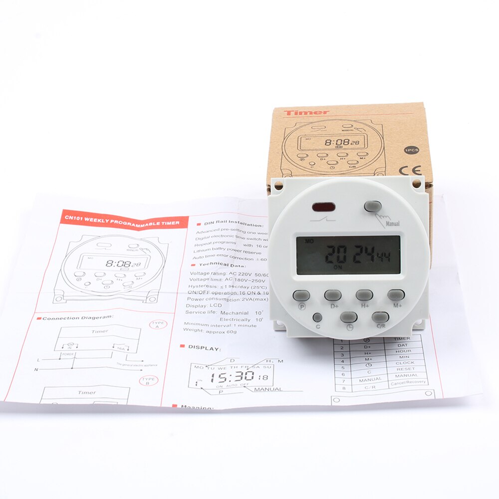 Geen Lock CN101A Ac Ronde Digitale Lcd Power Timer Wekelijkse Programmeerbare Elektronische Tijdrelais Schakelaar 8A Om 16A CN101 110V 220V