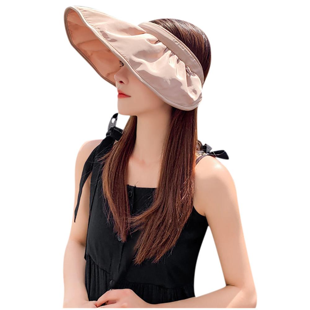 Sommer kvinders store brede kant sol hat kvinder foldbar sol hat bred strand hatte shell hatbeach uv beskyttelse cap: Beige