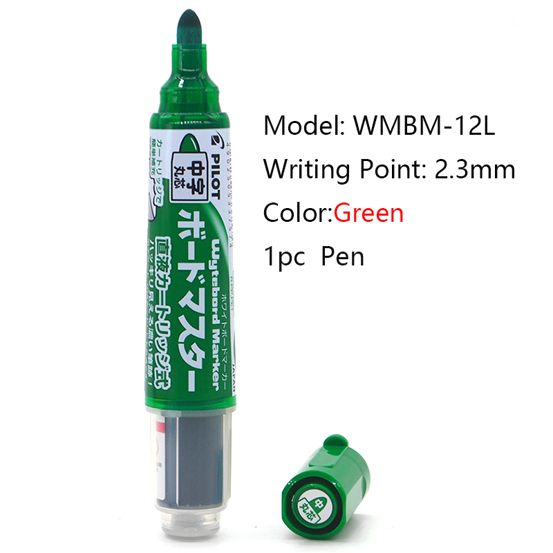 Pilot whiteboard-tusjpenn for brevpapir, whiteboard-tusjer, 1.7/2.2-5.2/2.3mm tupper, tørrviskelbart, påfyllbart, flytende blekk, skole, kontor: Lysegrønn