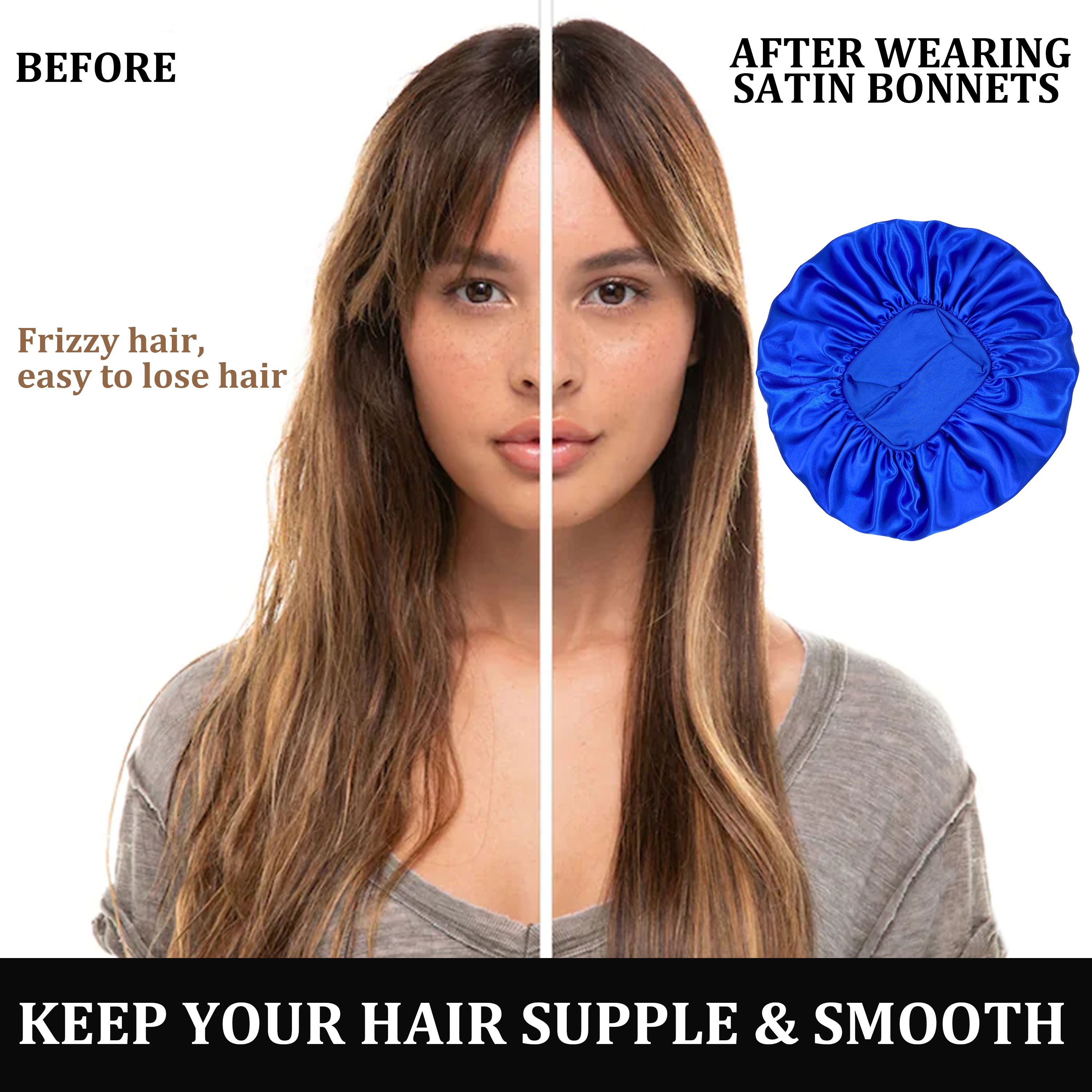 Gorro de satén grande, gorro de seda para dormir, gorro para dormir con banda elástica suave, gorros grandes para el cuidado del cabello de las mujeres