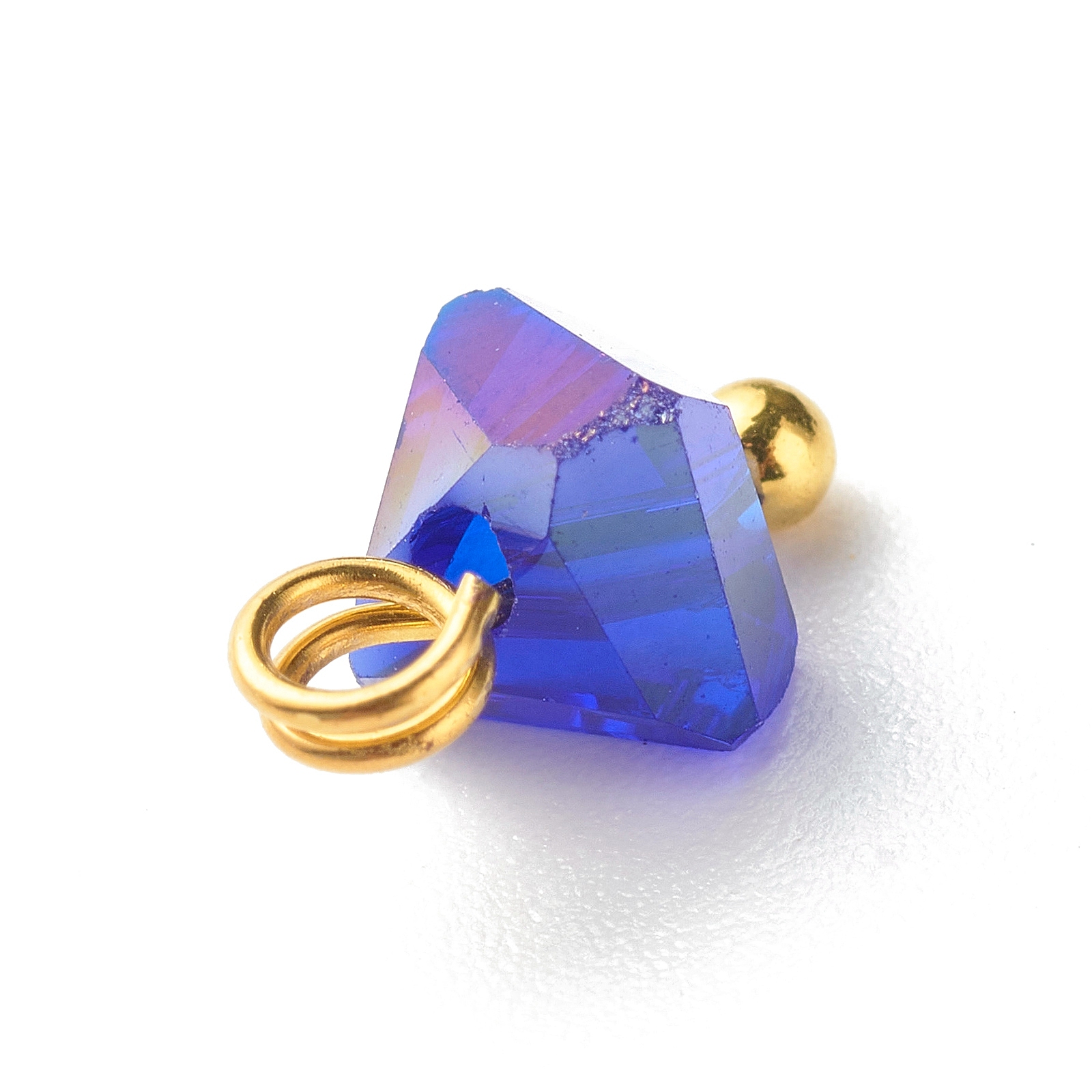 100 Uds. Amuletos de cristal triangulares electrochapados con alfileres de cabeza de bola de latón para fabricación de joyas, accesorios para collar y pulsera, 8x6x4,5mm