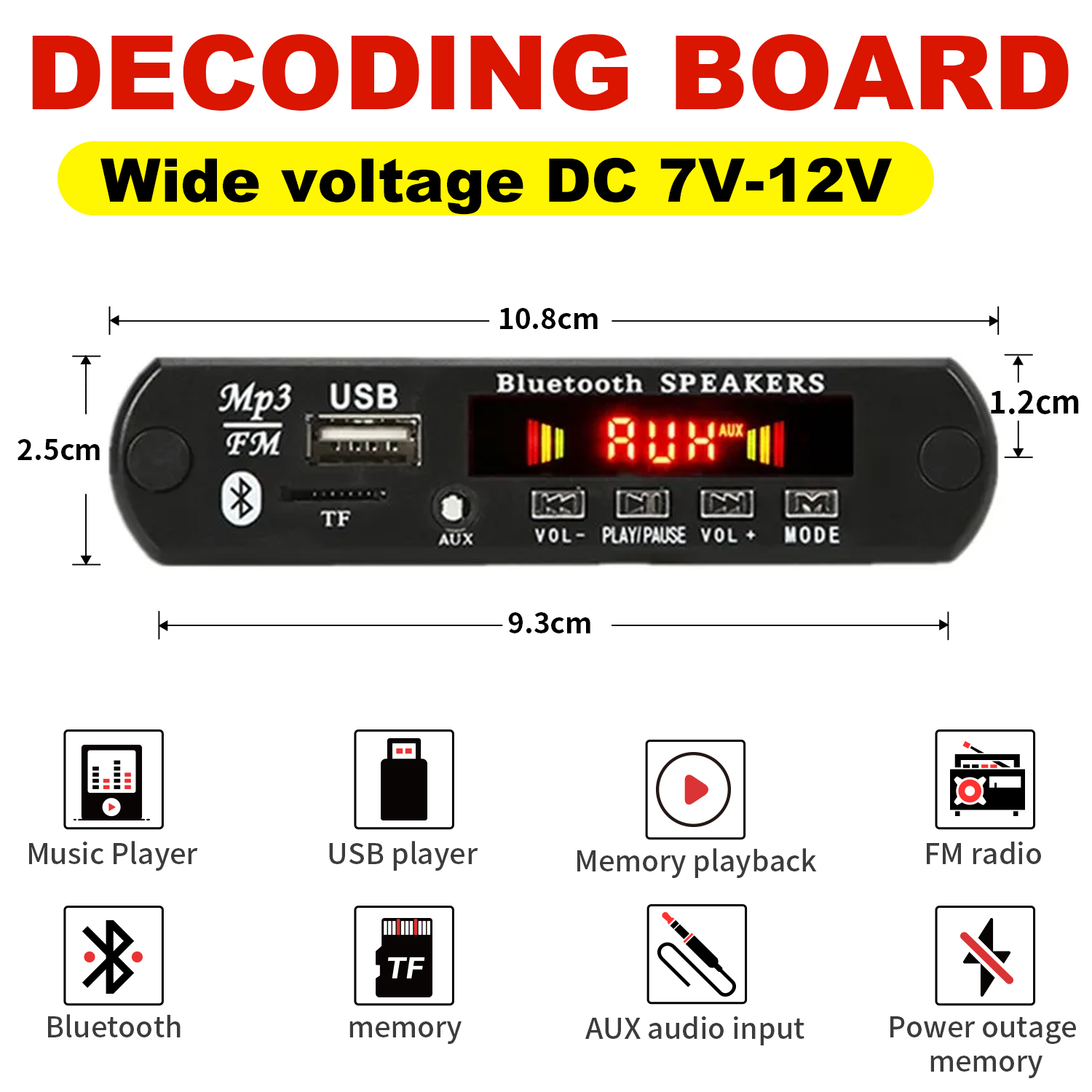 12V Bluetooth 5.0 Odtwarzacz MP3 Bezprzewodowa płyta dekodera Przełączanie folderów USB TF FM Radio Moduł wywołania Zestaw samochodowy do głośnika