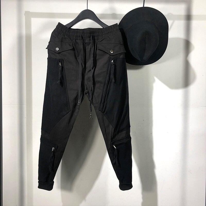 Owen Seak, pantalones harén informales para hombre, ropa gótica para hombre, pantalones de chándal de calle Cargo de otoño, pantalones negros holgados de largo a la pantorrilla para hombre: XXL