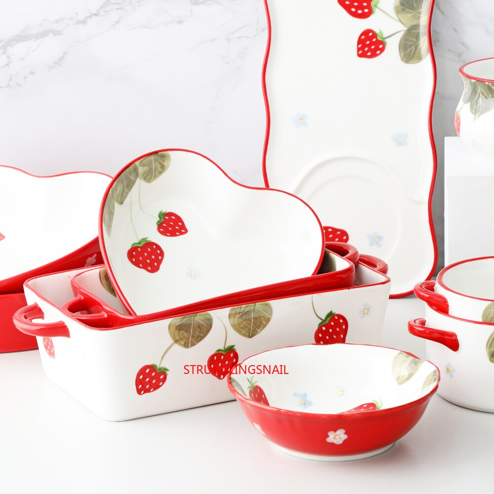 Ceramic Baking Dish Roasting Lasagna Pan Rectangular Dish Bakeware Pan with Handle Oven Kitchen Baking Tool Dinner Plates