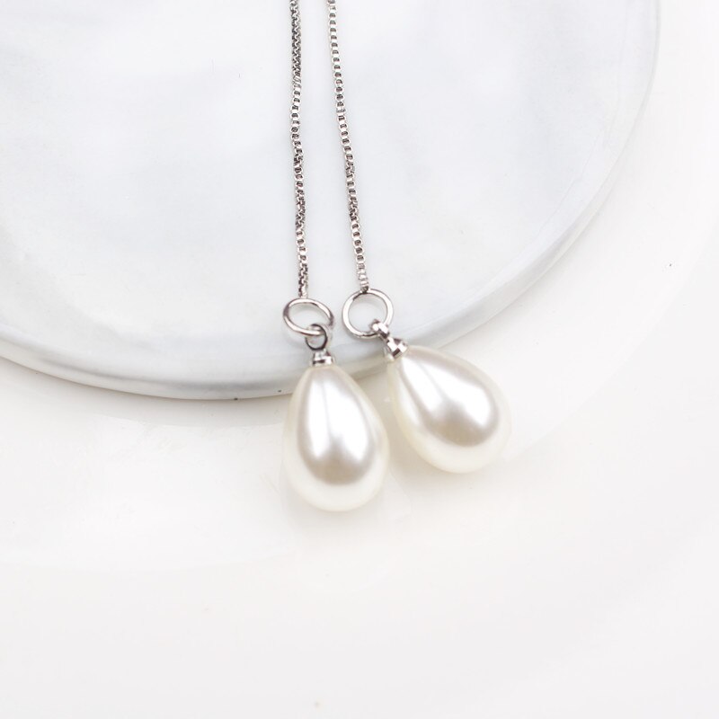 Lange Kwast Gesimuleerde Pearl Oorbellen Voor Vrouwen Crystal Walvis Vissenstaart Oor Lijn Koreaanse Bruiloft Sieraden Pendientes