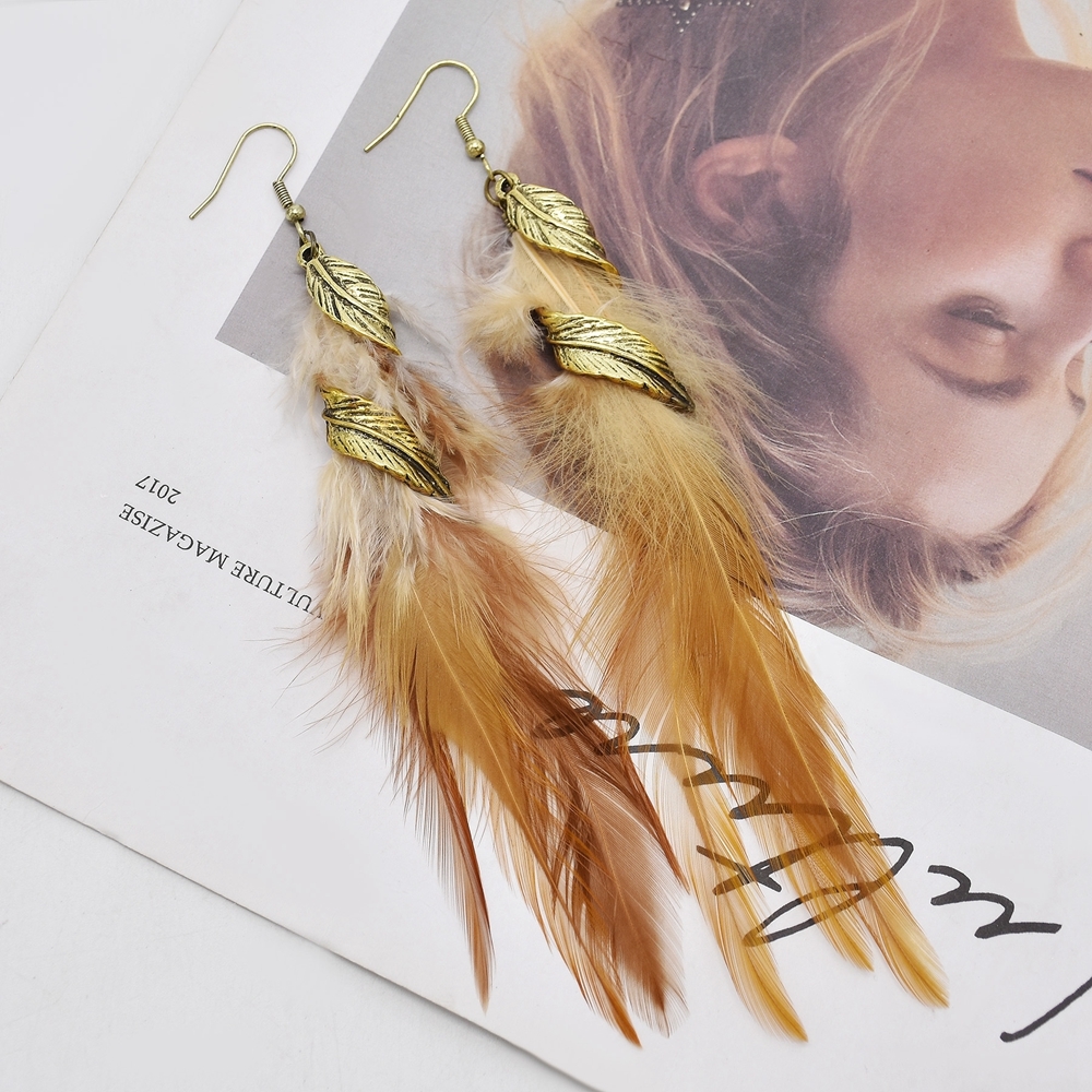 Pendientes de plumas largas bohemias de 6 colores, pendientes colgantes de plumas de hoja Retro elegantes a la para mujer, accesorios de vacaciones: Multicolor