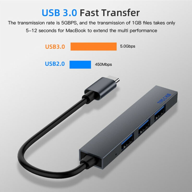 4 Port USB Hub Type-C OTG Hub 3.1/3.0 Multi Splitter Uitbreiding Desktop PC Laptop Macbook Adapter 4 In 1
