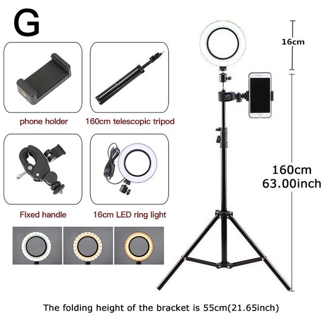 6.3 '' /10.2 '' kamera studio ring lys video led skønhed ring lys fotografering dæmpbar ring lampe + stativ til selfie / live show: Størrelse g