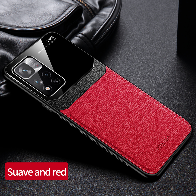 Étui pare-chocs en cuir PU et silicone pour Xiaomi Redmi Note 11 Pro Plus, coque arrière, 5G, 11S: CANVAS / Rouge