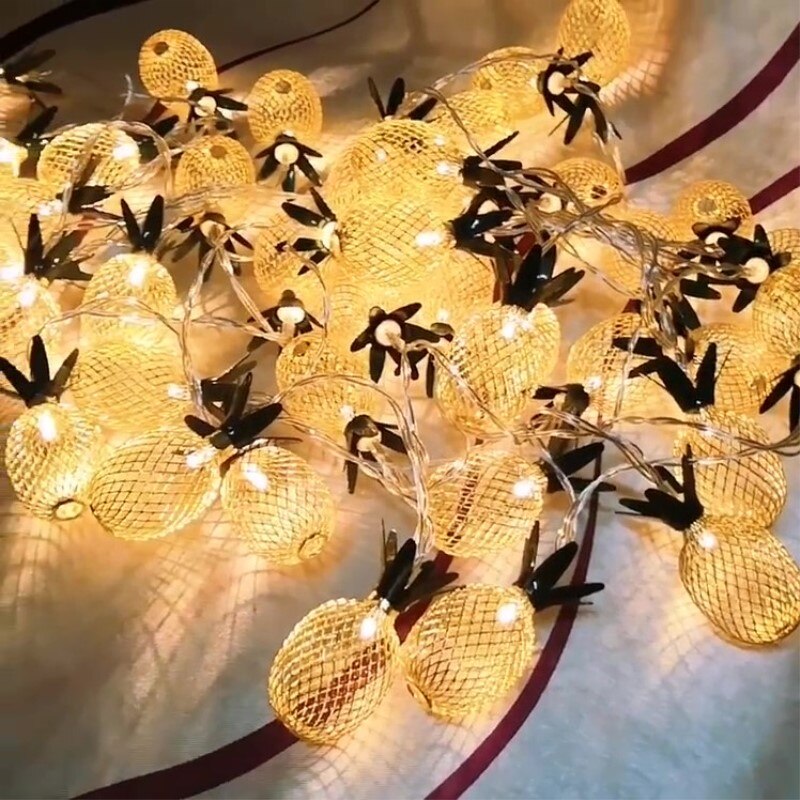 Guirlande lumineuse en métal à 10 ou 20 LED, fruits, ananas, féerique, alimenté par batterie USB, pour noël, mariage, décoration: 6m 40leds / battery