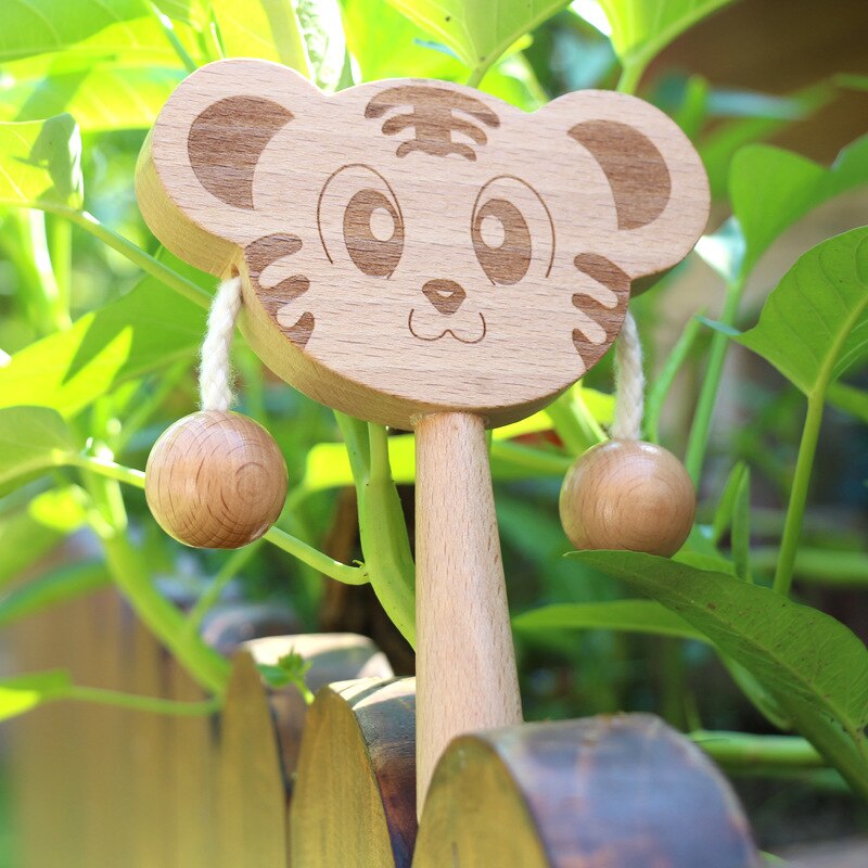 High-grade beech wood rattle rattle double-sided animal cartoon coax baby puzzle musical instrument hand drum