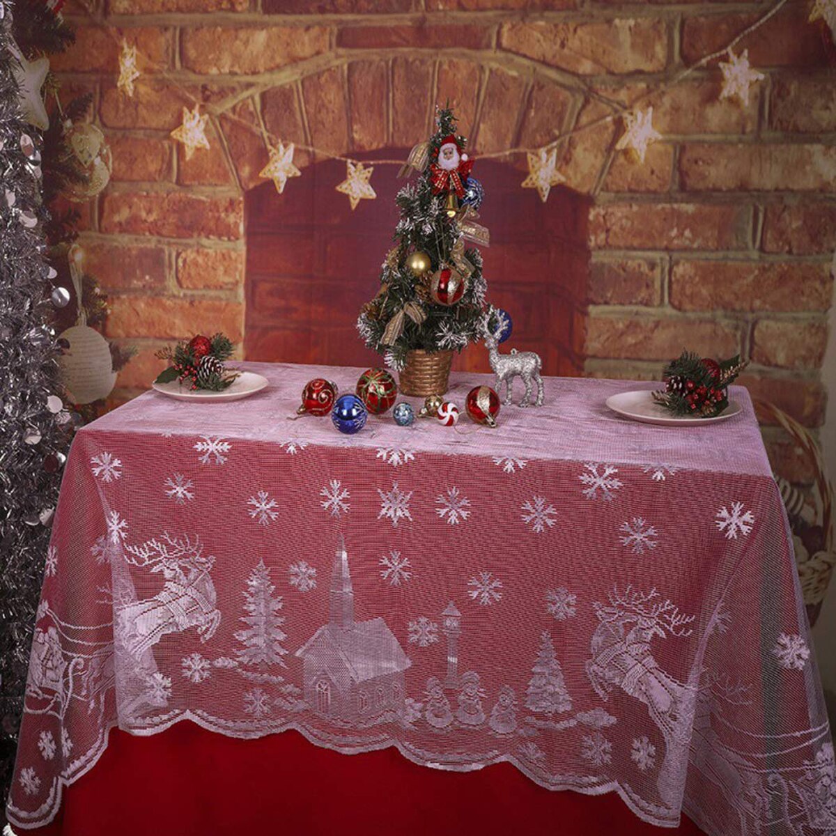 1 stk xmas blonde dug jule dug fest middag bord dække boligindretning hvid rød dug: 152 x 260cm hvide