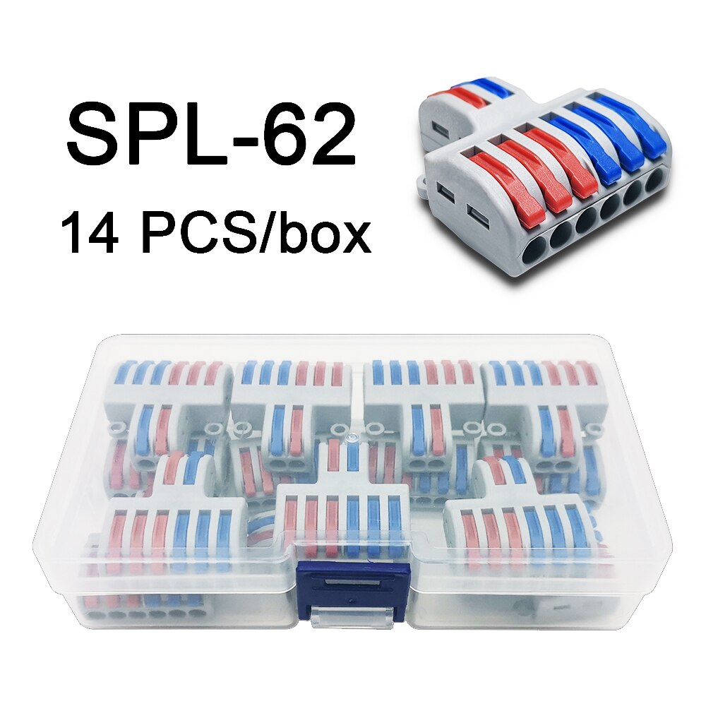 Mini Fast Boxed Wire Connector SPL-2/3/4 SPL-42/62 Compact Conductor Spring Wiring Connector Conductor Push-in Terminal Block: SPL-62 14PCS
