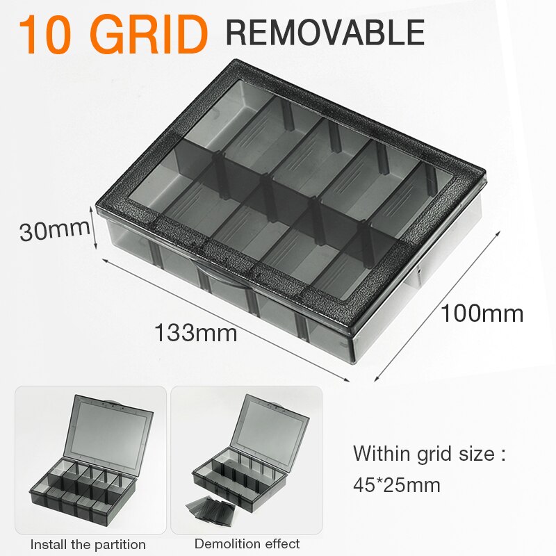 Removable Plastic Portable Parts Box Screw Storage Box Metal Parts Hardware Tool Screwdriver Auto Repair Tool Box: 10 GRID REMOVABLE