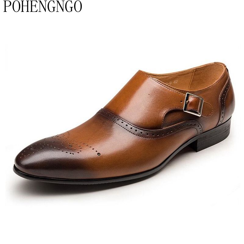 Big Size 38-48 Retro Men Classic Business Formal Shoes PU leather Men Oxford Dress Shoes Gentleman's Monk Strap Shoes: Brown / 11.5