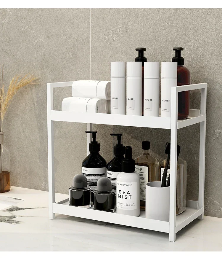 Double storage shelf Kitchen plastic organizer Bathroom countertop Perfume and cosmetics shelf Dressing table