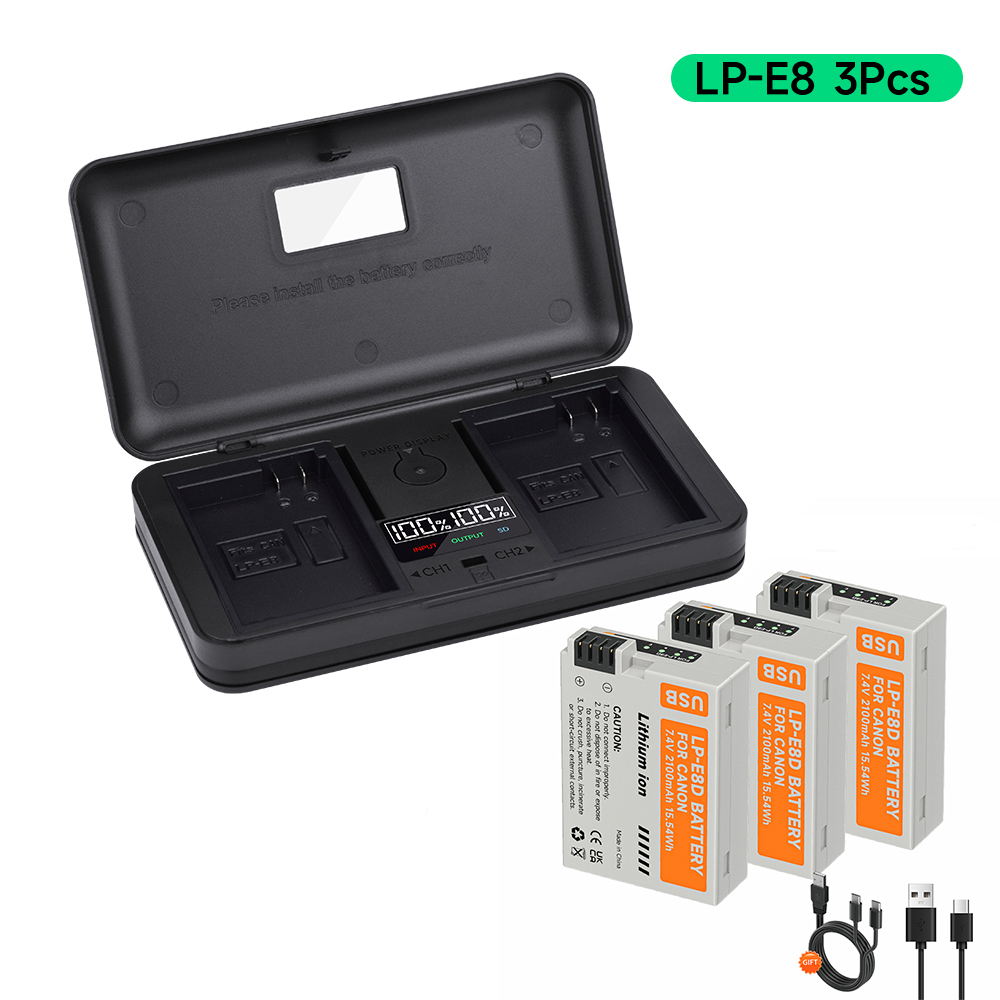 Batería LP - e8 lpe8, con entrada tipo C + cargador doble LCD de caja de almacenamiento, para la Cámara Canon EOS 550D 600D 650d 700d x7i x6i X5 X4 T2i t3i t4i t5i: RED