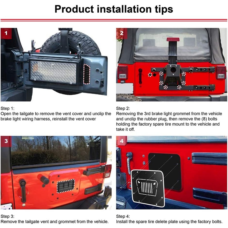 Reservewiel verwijderplaat en achterklep carrosseriepluggen compatibel voor jeep wrangler jk jku 2007 to